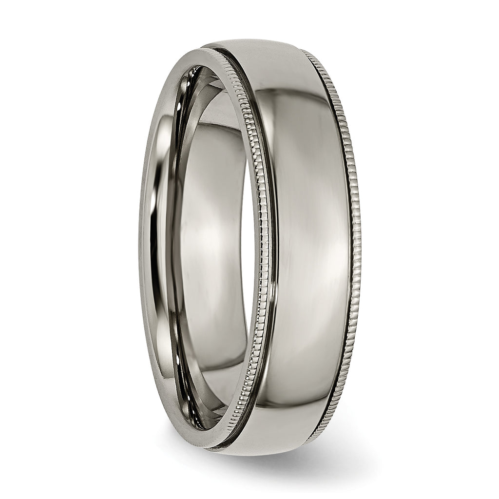 Grooved & Beaded Edge Wedding Band in Titanium, 6mm