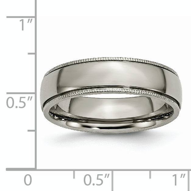 Grooved & Beaded Edge Wedding Band in Titanium, 6mm