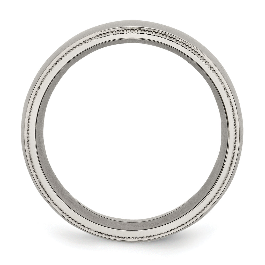 Grooved & Beaded Edge Wedding Band in Titanium, 8mm