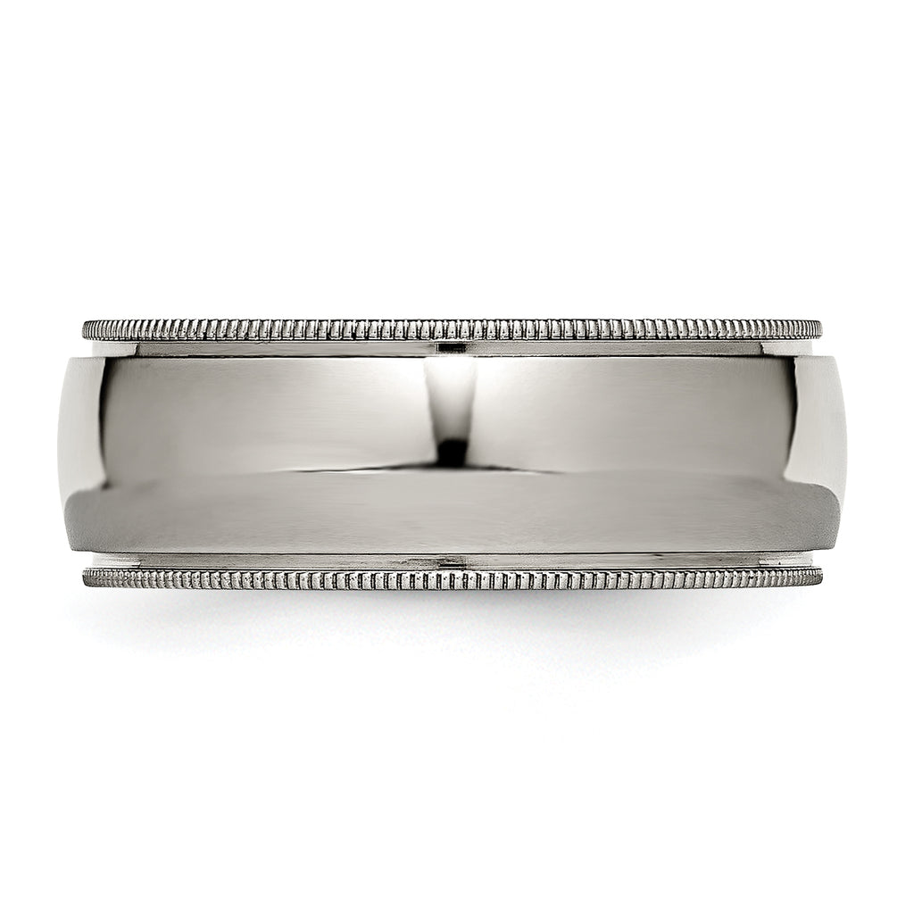 Grooved & Beaded Edge Wedding Band in Titanium, 8mm