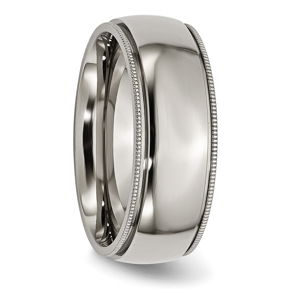 Grooved & Beaded Edge Wedding Band in Titanium, 8mm