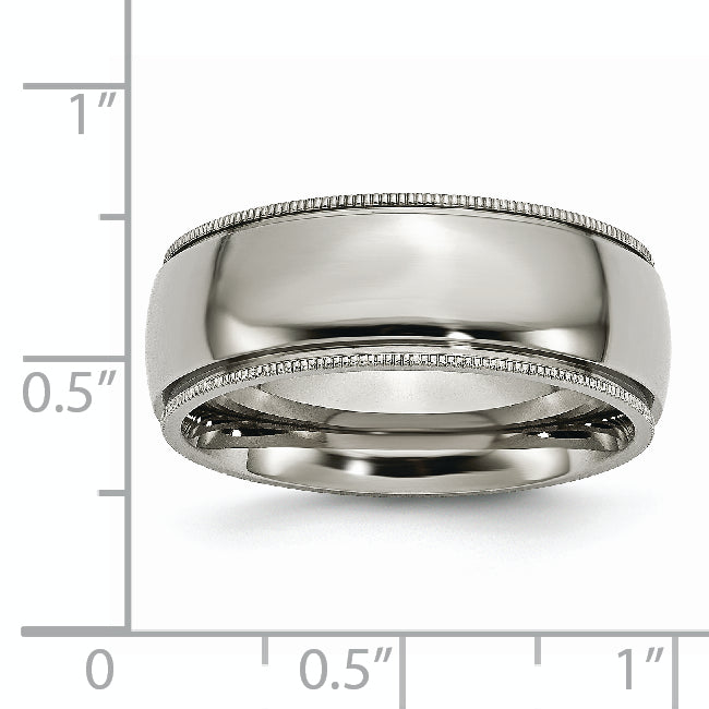 Grooved & Beaded Edge Wedding Band in Titanium, 8mm