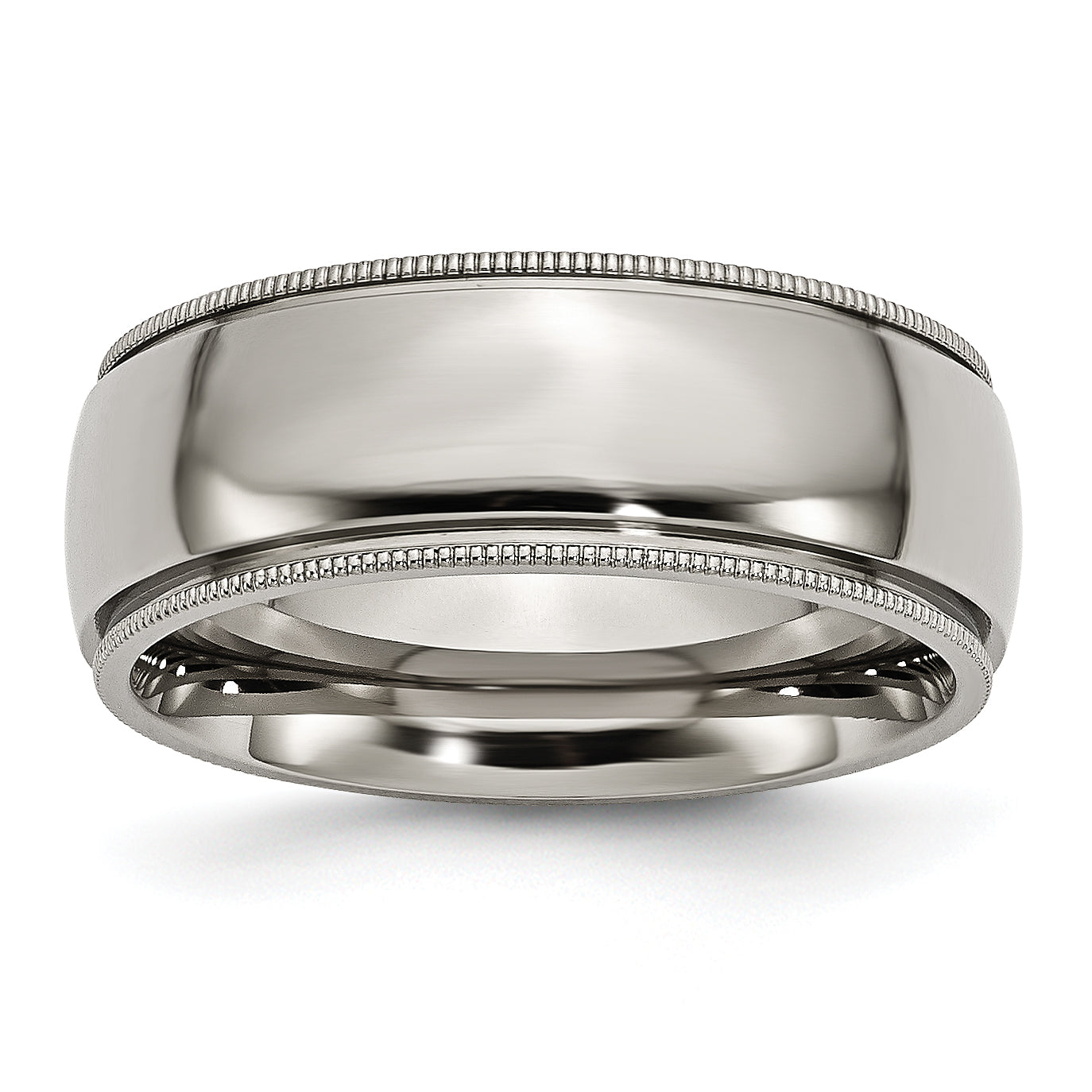 Titanium Polished 8mm Grooved and Beaded Edge Band Main image