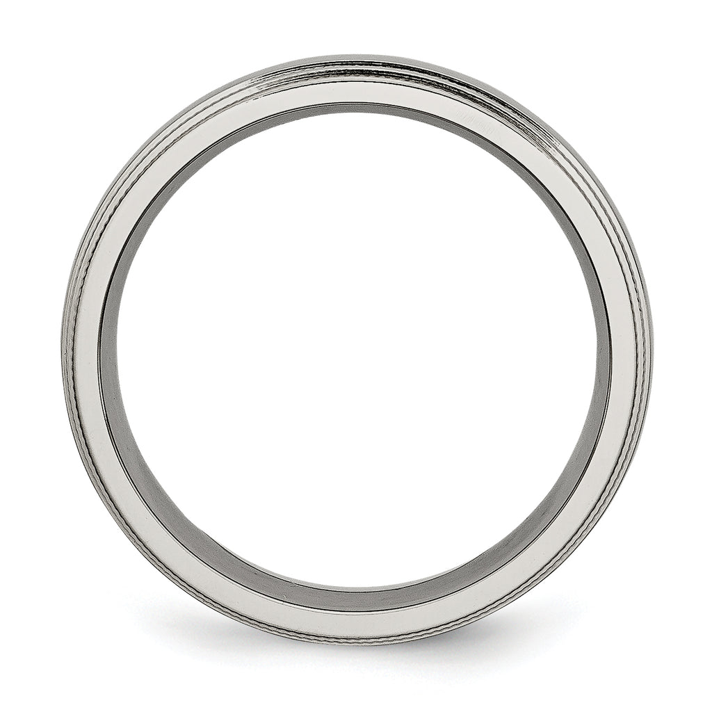 Grooved & Beaded Edge Wedding Band in Titanium, 6mm