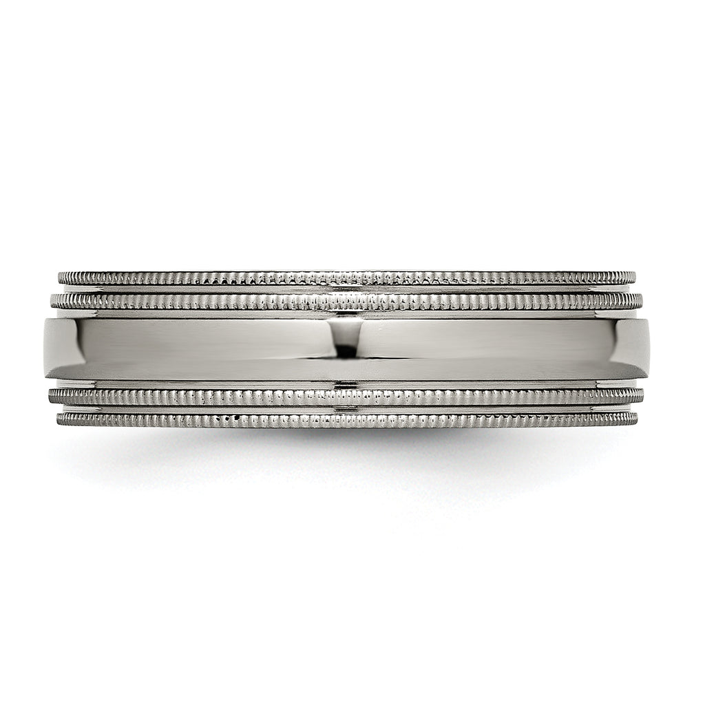 Grooved & Beaded Edge Wedding Band in Titanium, 6mm