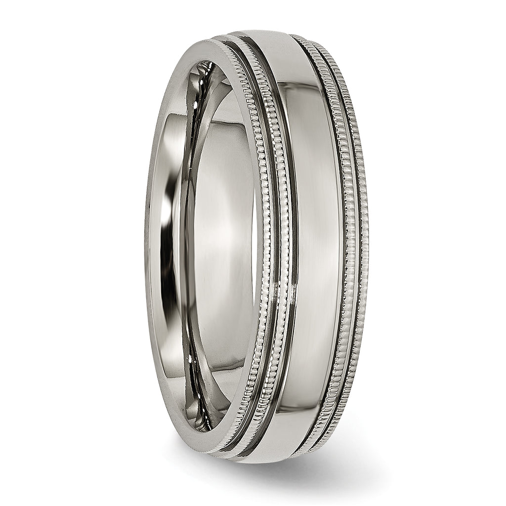 Grooved & Beaded Edge Wedding Band in Titanium, 6mm