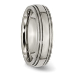 Grooved & Beaded Edge Wedding Band in Titanium, 6mm