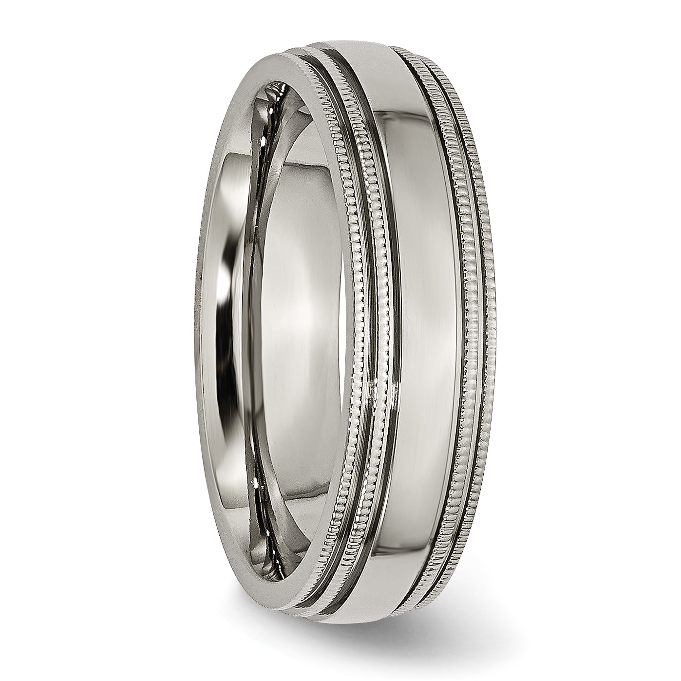 Grooved & Beaded Edge Wedding Band in Titanium, 6mm