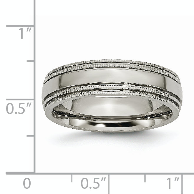 Grooved & Beaded Edge Wedding Band in Titanium, 6mm