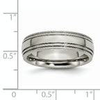 Grooved & Beaded Edge Wedding Band in Titanium, 6mm