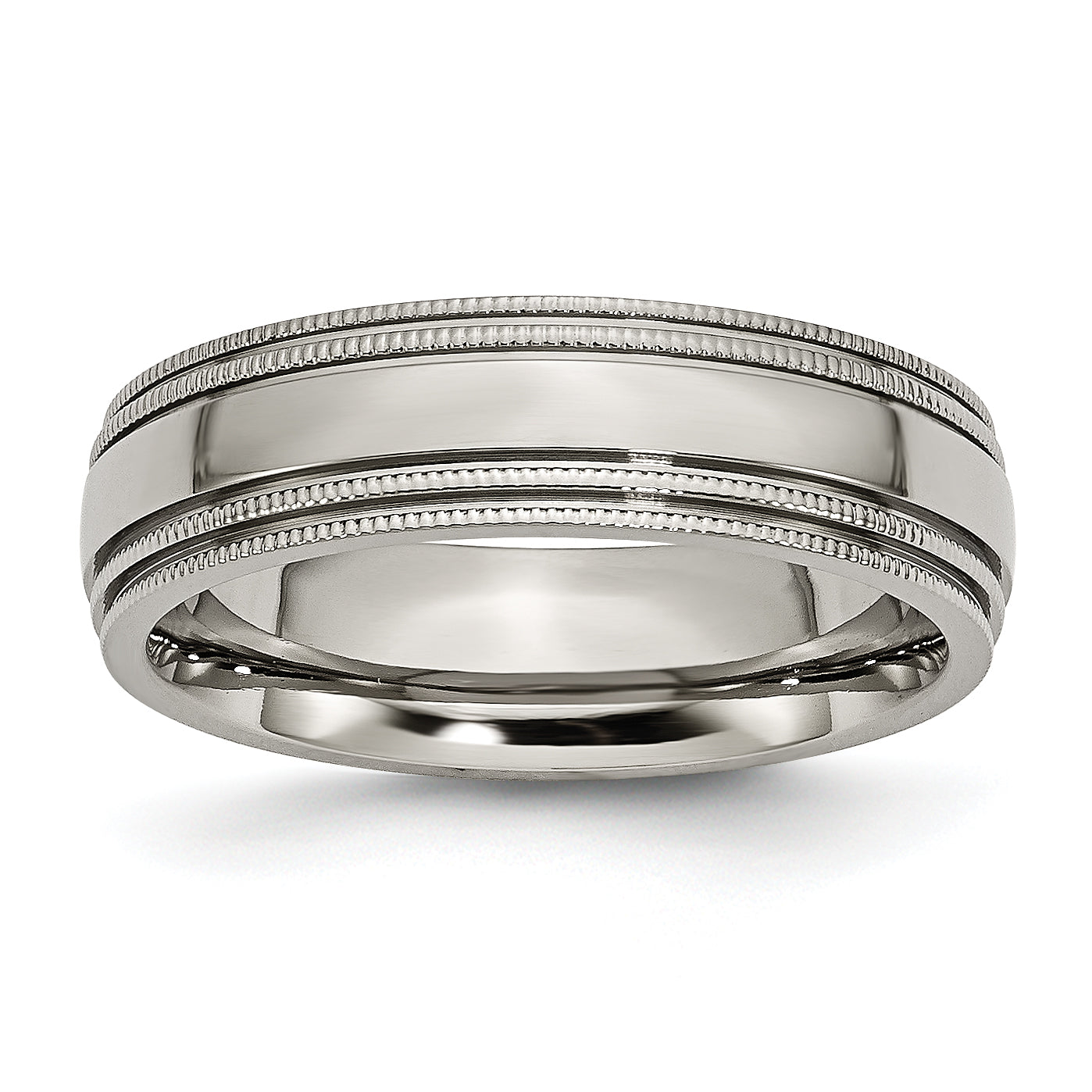 Titanium Polished 6mm Grooved and Beaded Edge Band Main image