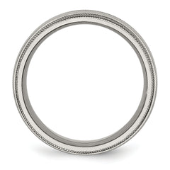 Titanium 8mm Polished Unisex Wedding Band with Grooved Beaded Edge