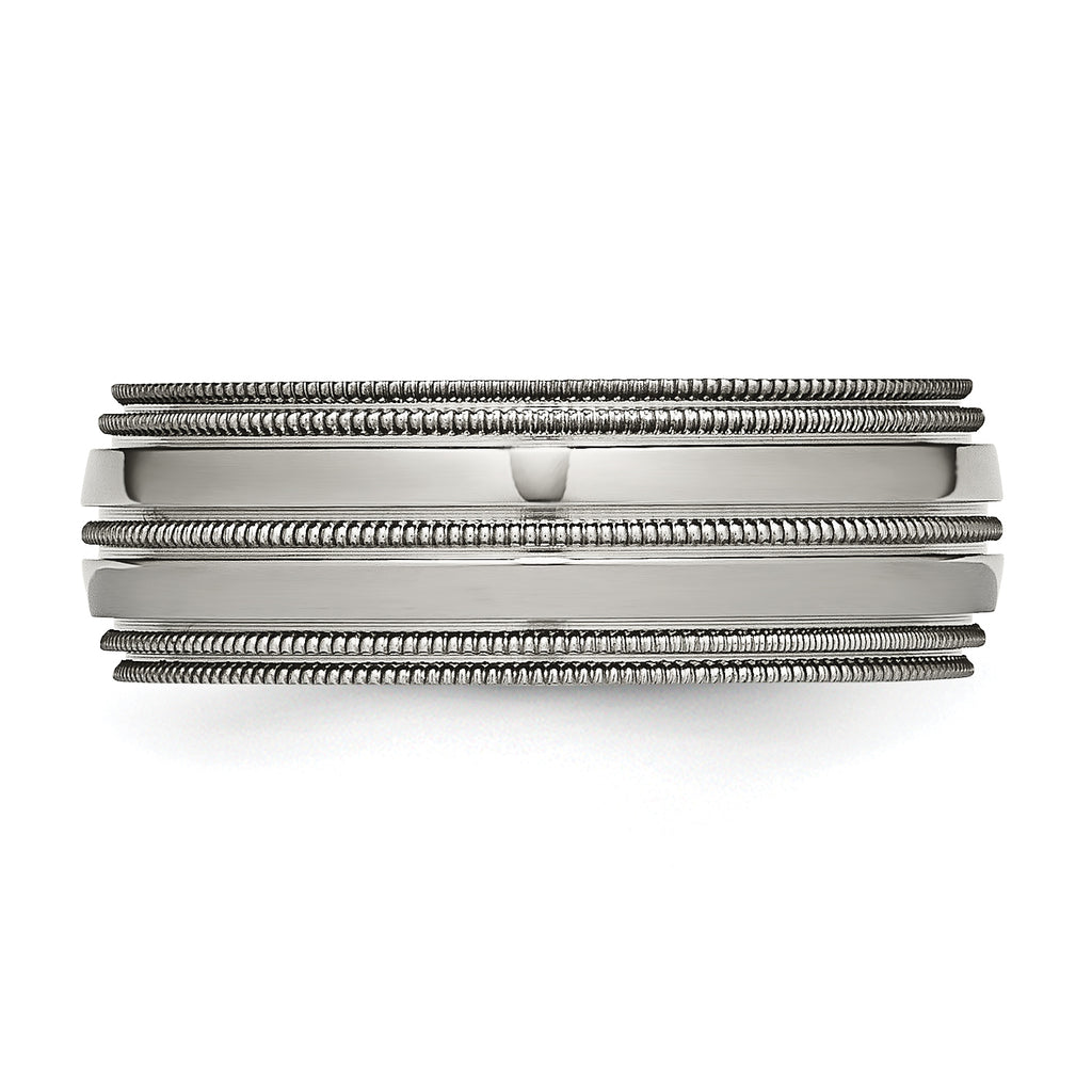 Grooved & Beaded Edge Wedding Band in Titanium, 8mm