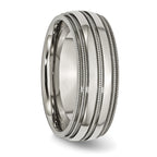 Grooved & Beaded Edge Wedding Band in Titanium, 8mm