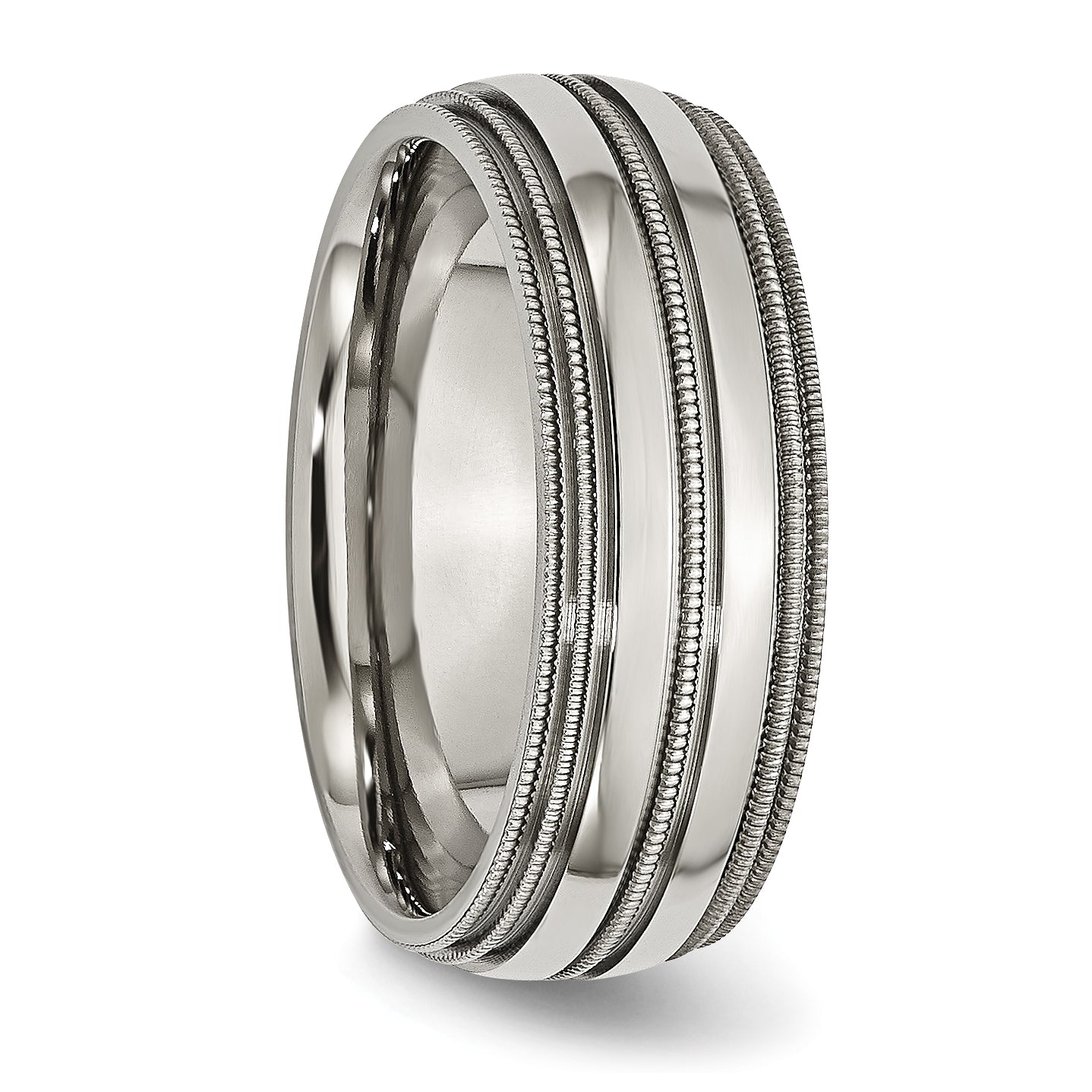 Grooved & Beaded Edge Wedding Band in Titanium, 8mm