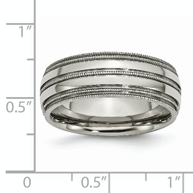 Titanium Grooved and Beaded Edge 8mm Polished Band