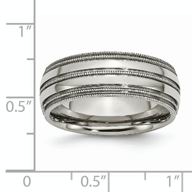 Grooved & Beaded Edge Wedding Band in Titanium, 8mm