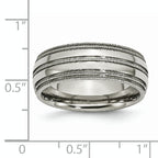 Grooved & Beaded Edge Wedding Band in Titanium, 8mm