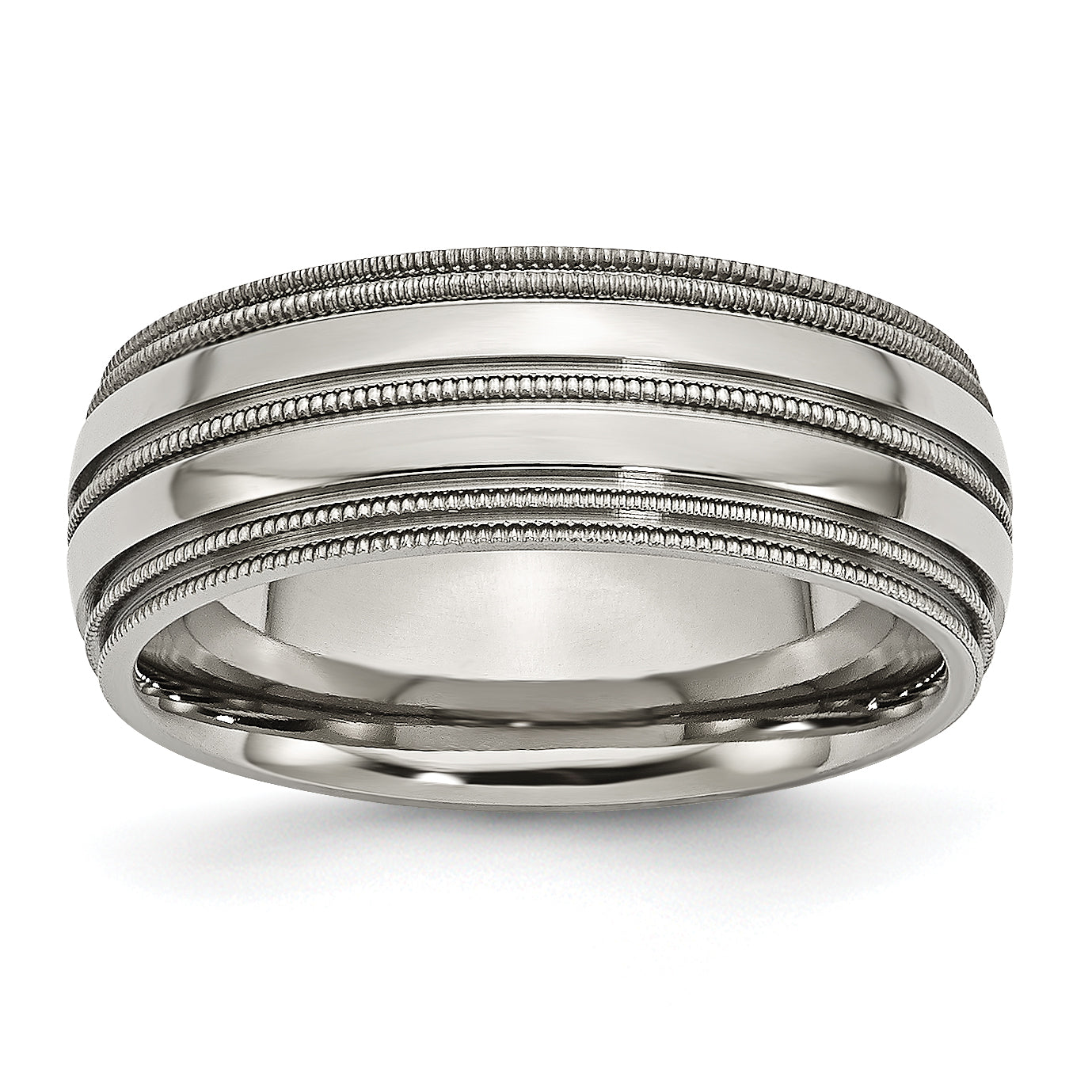 Titanium Grooved and Beaded Edge 8mm Polished Band