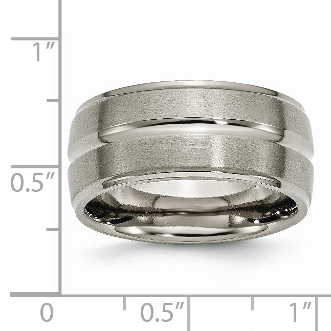 Titanium Unisex Wedding Band with Grooved Ridged Polished Finish