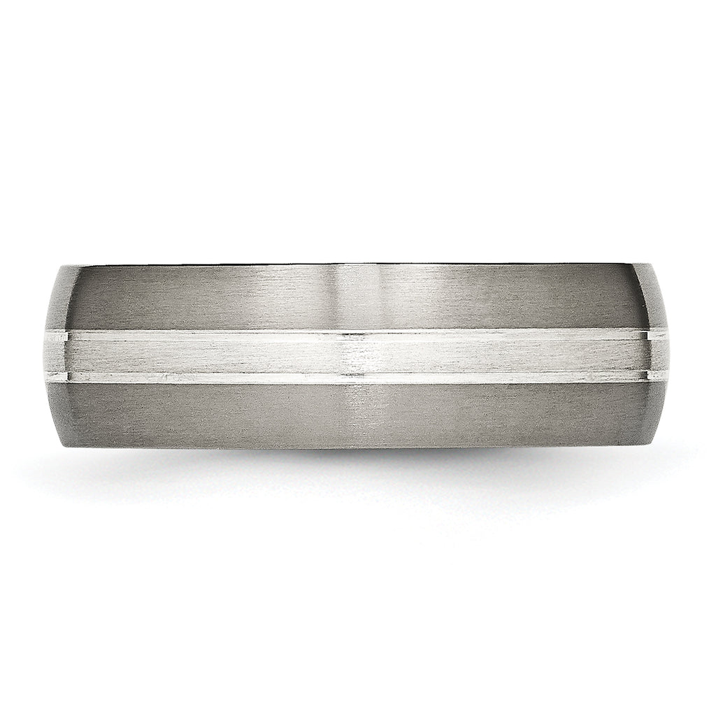 Grooved Inlay Wedding Band in Titanium & Sterling Silver, 7mm