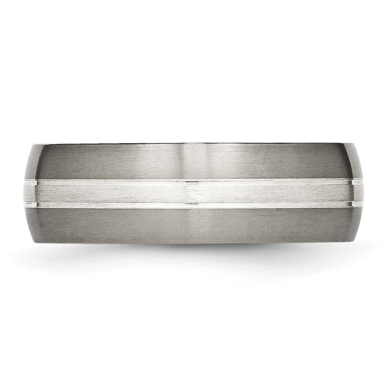 Grooved Inlay Wedding Band in Titanium & Sterling Silver, 7mm