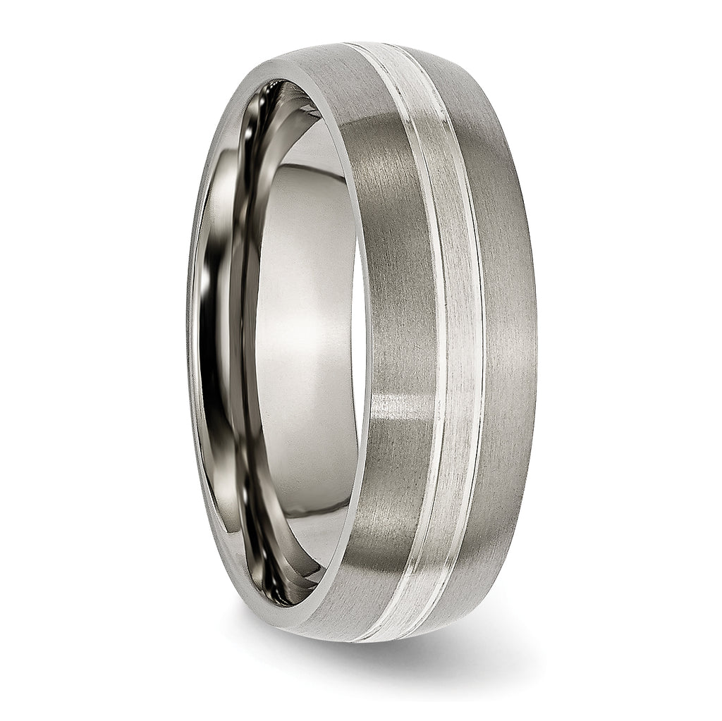 Grooved Inlay Wedding Band in Titanium & Sterling Silver, 7mm