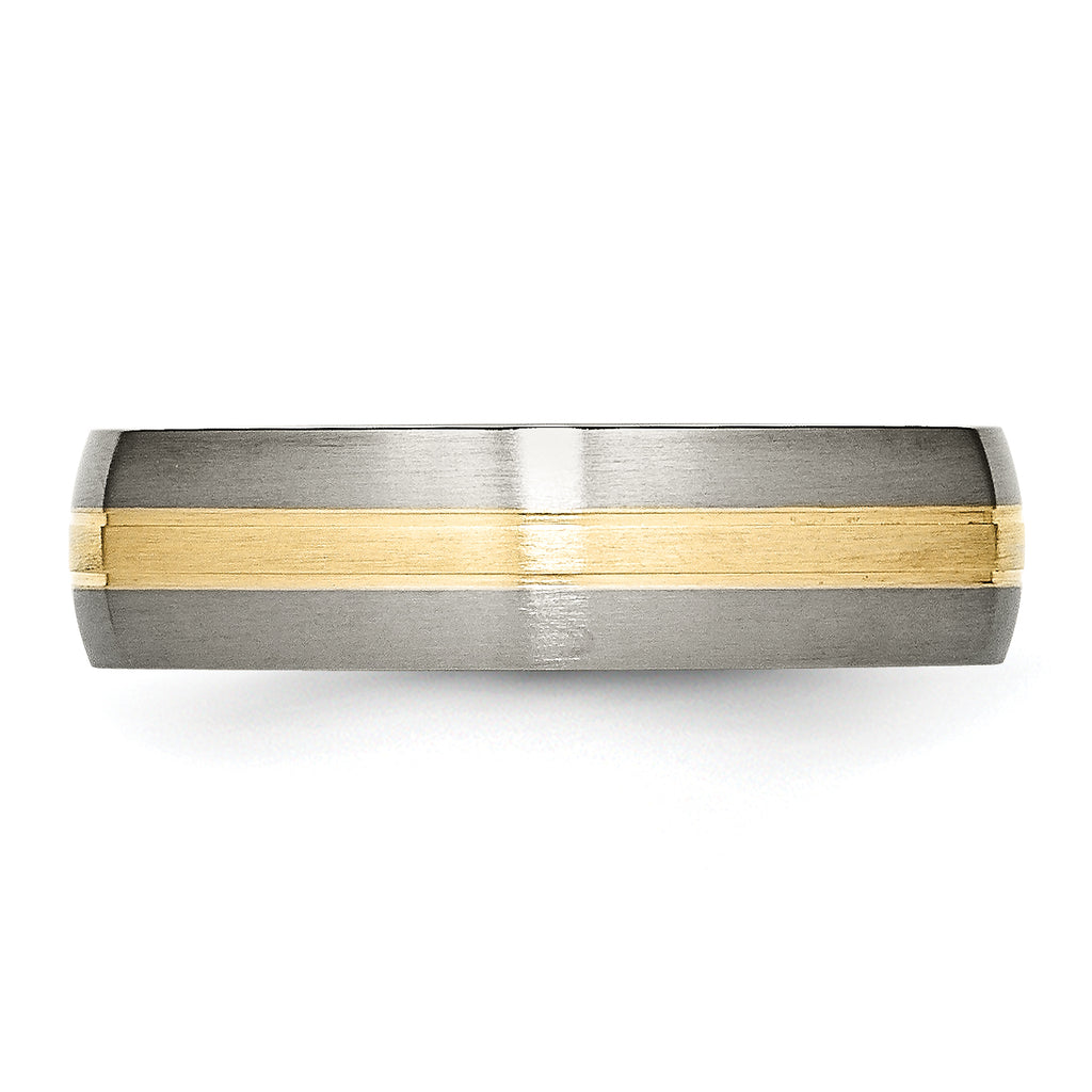 Grooved Inlay Wedding Band in Titanium & 14K Gold, 6mm