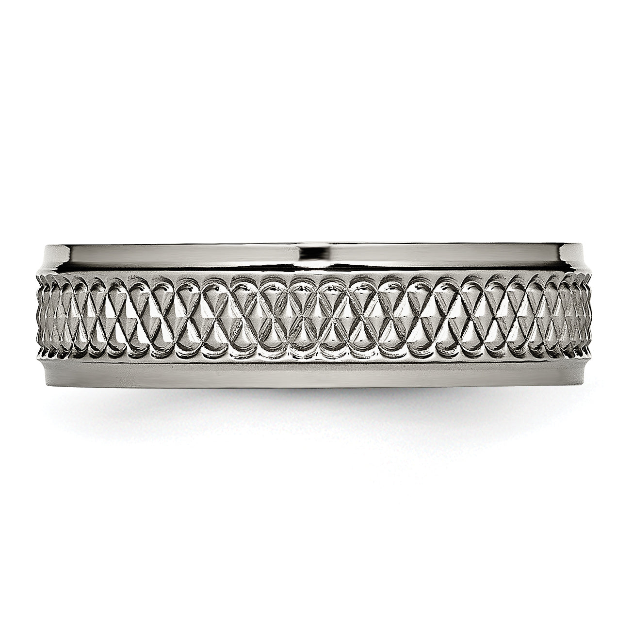 Titanium Ridged Edge Woven Design Unisex Wedding Band 6mm Polished