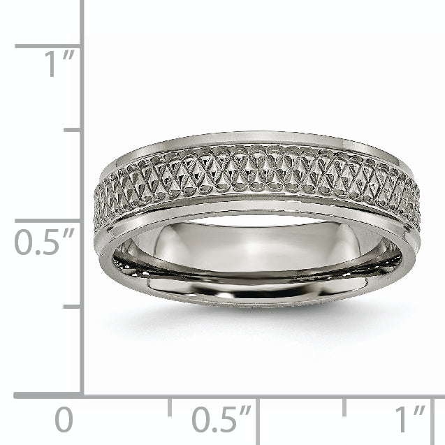 Titanium Ridged Edge Woven Design Unisex Wedding Band 6mm Polished
