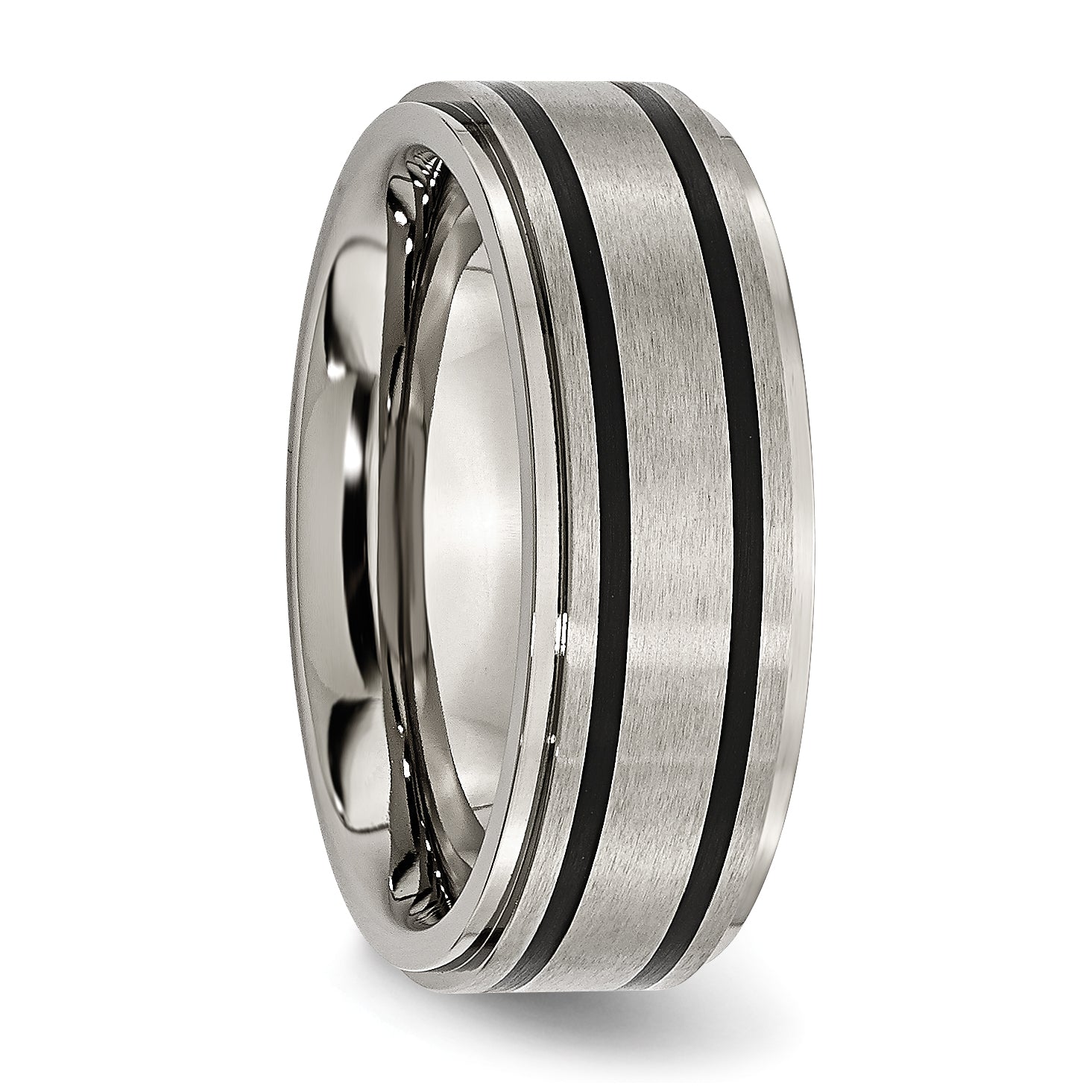 Titanium Unisex Wedding Band with Ridged Edges and Engravable Finish
