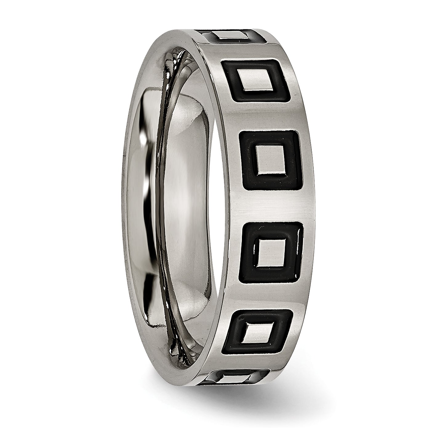 Titanium Unisex Wedding Band with Black Enamel Polished Finish