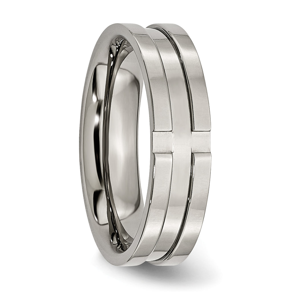 Grooved Wedding Band in Titanium, 6mm