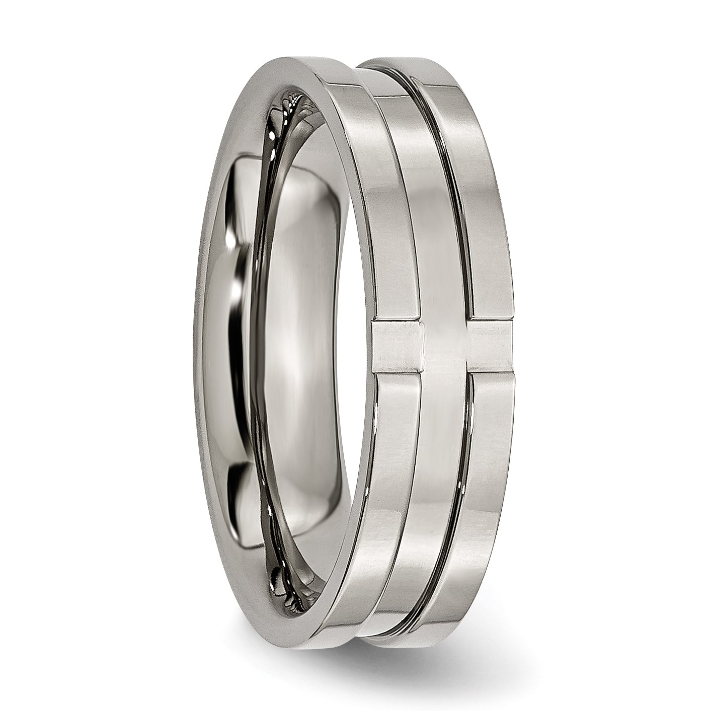 Grooved Wedding Band in Titanium, 6mm