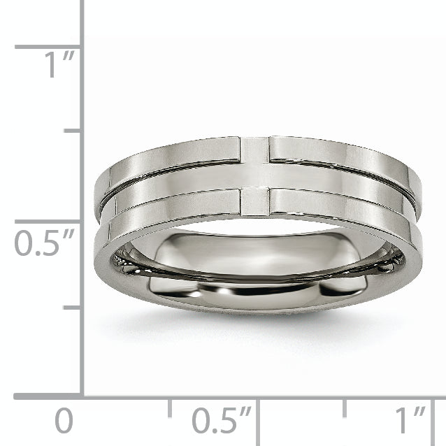 Grooved Wedding Band in Titanium, 6mm