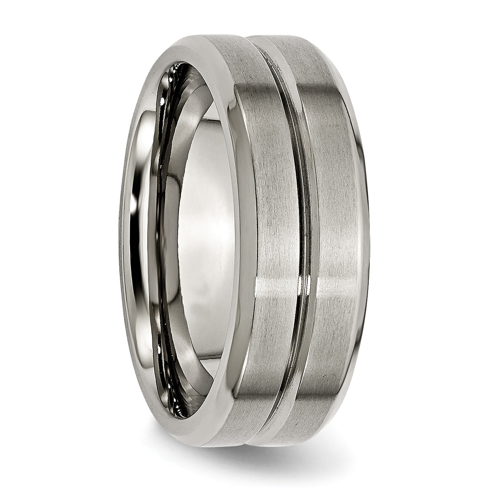 Grooved Beveled-Edge Wedding Band in Titanium, 8mm