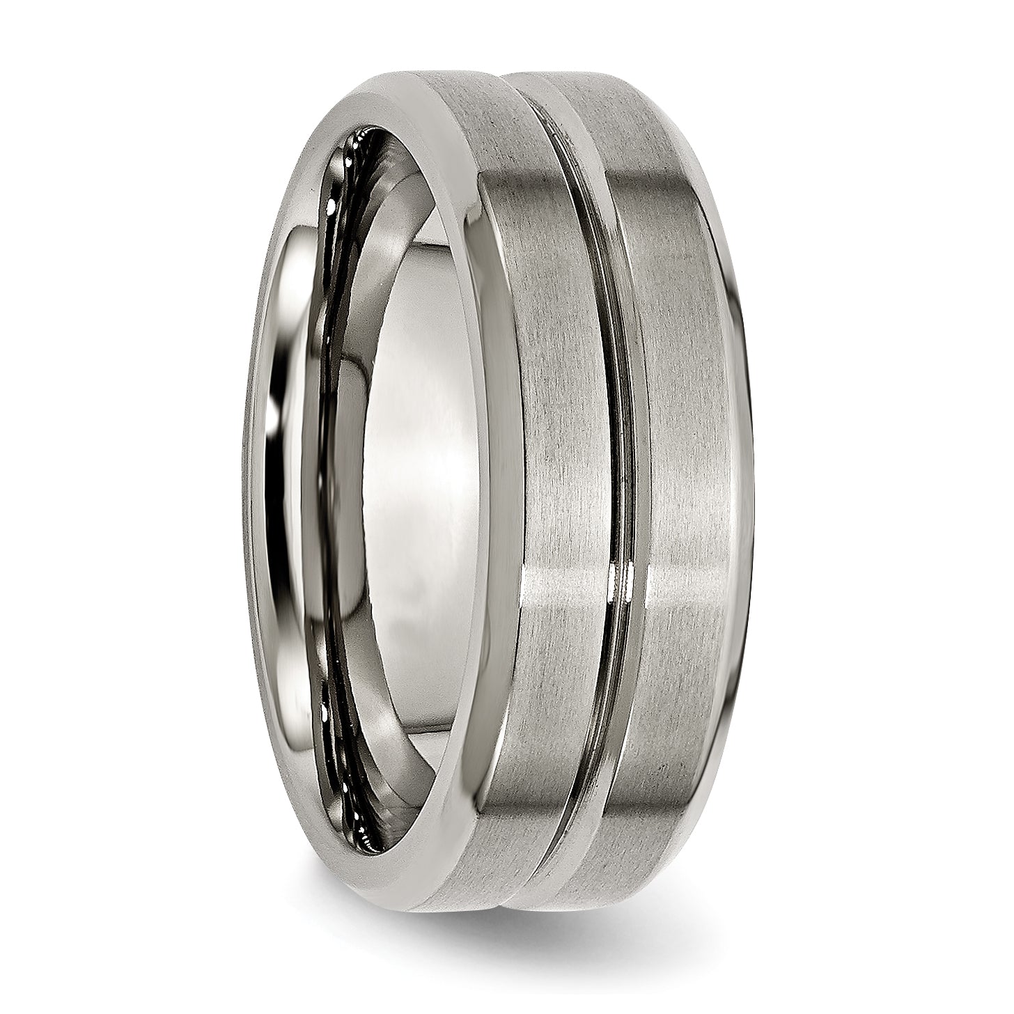 Grooved Beveled-Edge Wedding Band in Titanium, 8mm