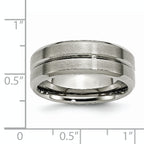 Grooved Beveled-Edge Wedding Band in Titanium, 8mm