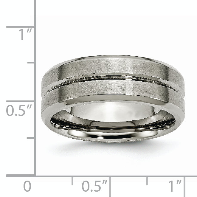 Grooved Beveled-Edge Wedding Band in Titanium, 8mm