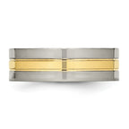 Grooved Comfort-Fit Wedding Band in Titanium with Gold-Tone Inlay, 7mm