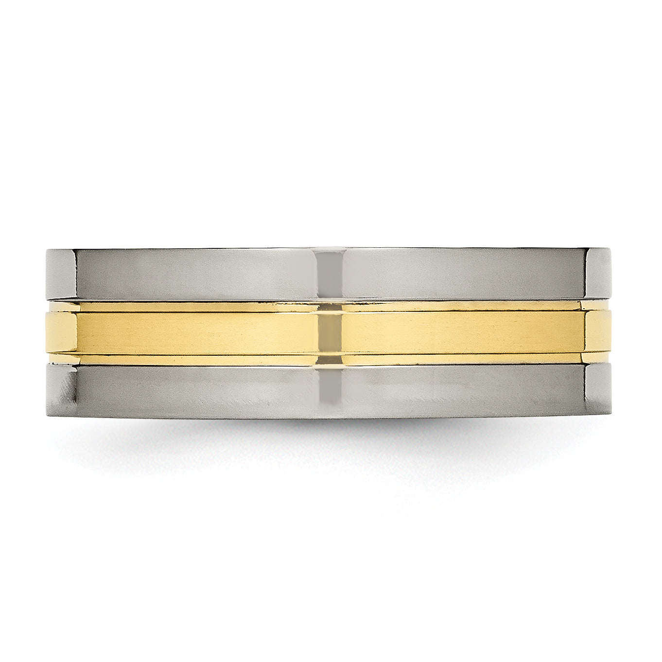 Grooved Comfort-Fit Wedding Band in Titanium with Gold-Tone Inlay, 7mm