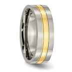 Grooved Comfort-Fit Wedding Band in Titanium with Gold-Tone Inlay, 7mm