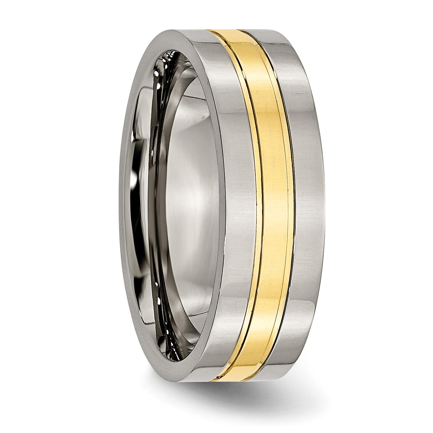 Grooved Comfort-Fit Wedding Band in Titanium with Gold-Tone Inlay, 7mm