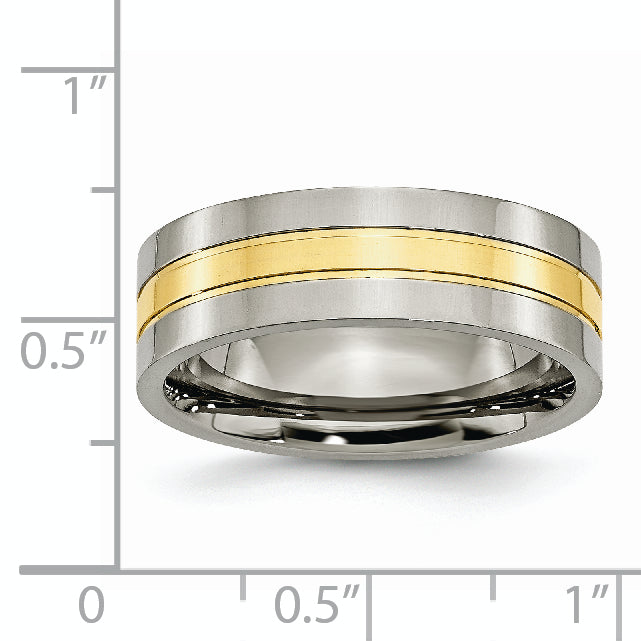 Grooved Comfort-Fit Wedding Band in Titanium with Gold-Tone Inlay, 7mm