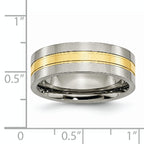 Grooved Comfort-Fit Wedding Band in Titanium with Gold-Tone Inlay, 7mm