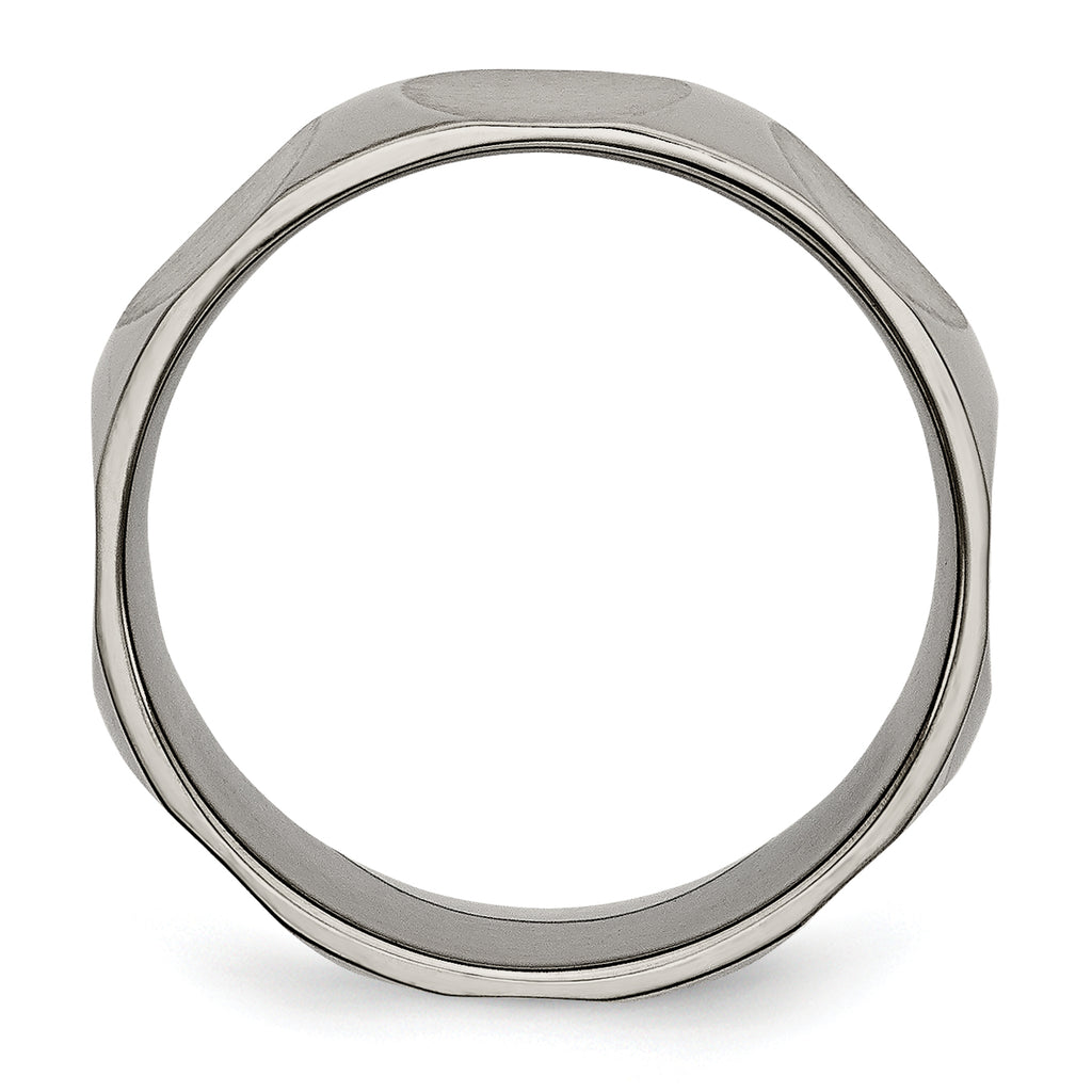 Faceted Wedding Band in Titanium, 8mm Satin Finish