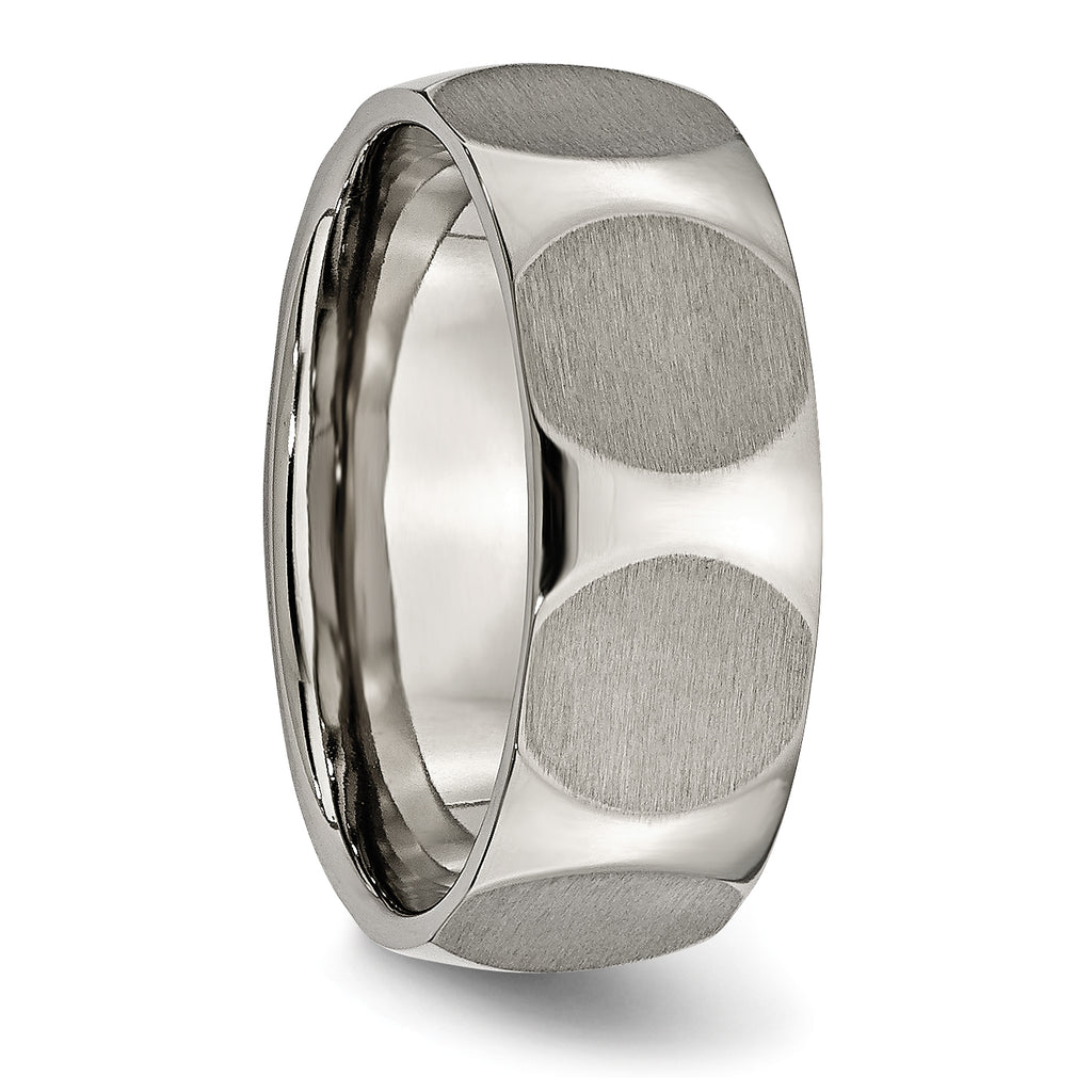 Faceted Wedding Band in Titanium, 8mm Satin Finish