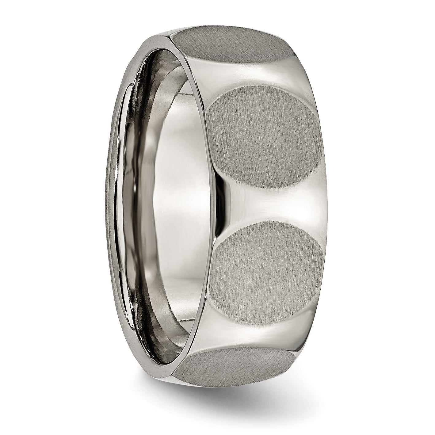Faceted Wedding Band in Titanium, 8mm Satin Finish