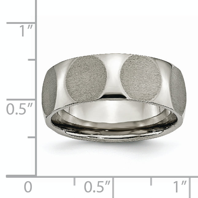 Faceted Wedding Band in Titanium, 8mm Satin Finish