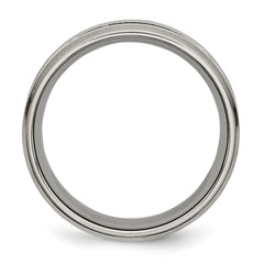 Titanium 8mm Unisex Grooved Wedding Band with Polished Brushed Finish